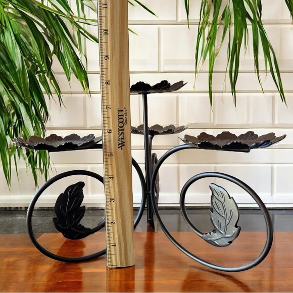 PartyLite 4-Tier Dark Brown Metal Leaf Pedestal Stand – Embossed Candle Holder - Picture 7 of 10